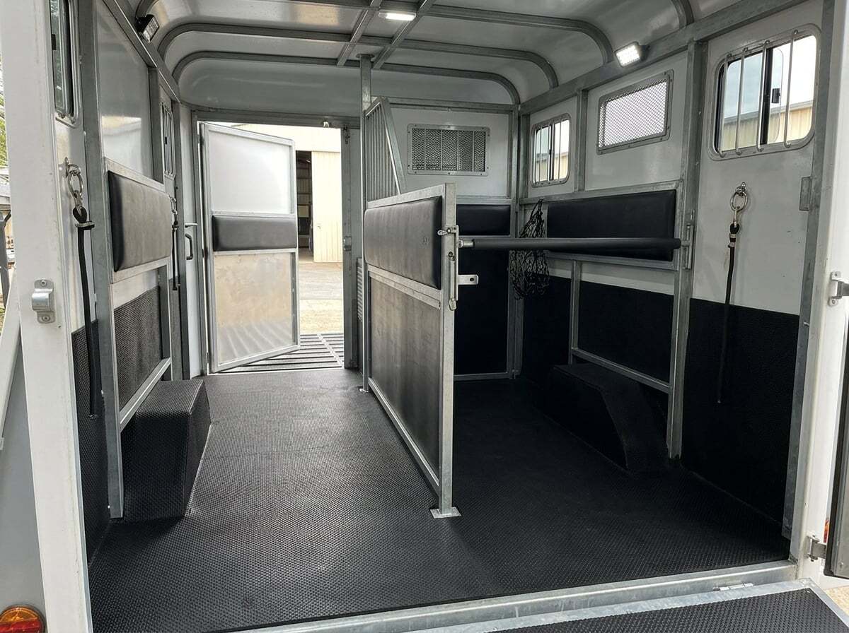 Horse float interior fitted with black rubber flooring