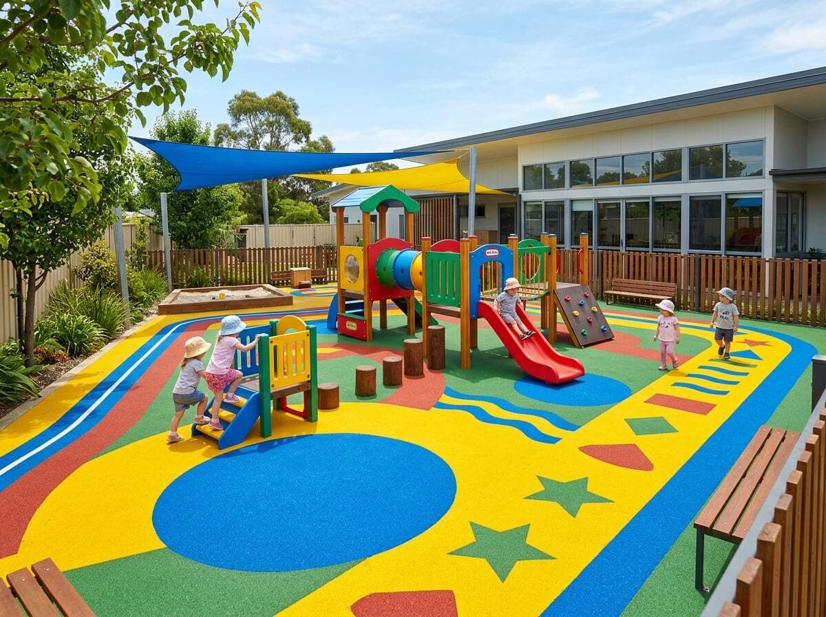 Childcare centre playground with patterned rubber surfacing